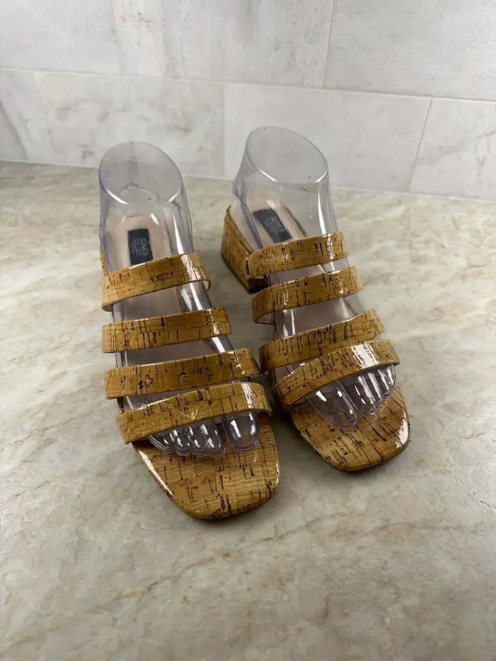 Jones New York Signature Cork Slide Sandals Block Heel Size 9M Boho Chic